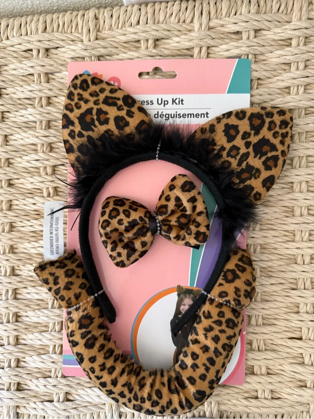 Leopard Print Cat Ear Headband & Bow Dress-Up Set - Brown/Black